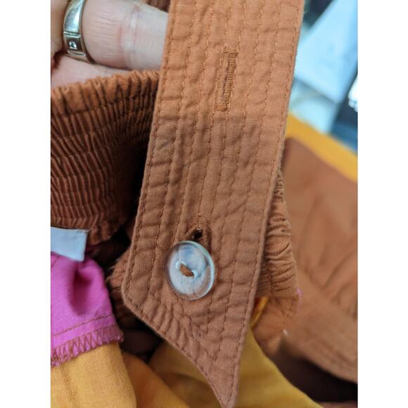 Love the Label Ruffle Strap Colorblock Midi Dress Cotton Pink Orange Medium - Picture 10 of 11